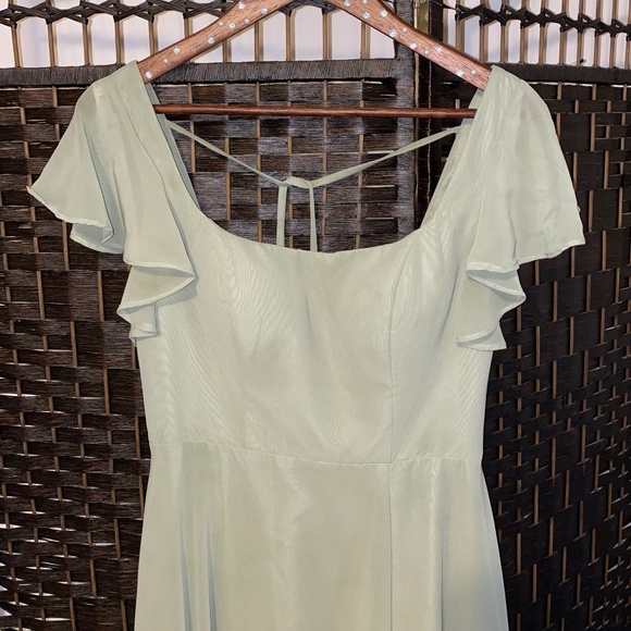 AZAZIE “Bondi” Pistachio A-Line Ruffled Chiffon Floor-Length Bridesmaid Dress - Picture 5 of 8